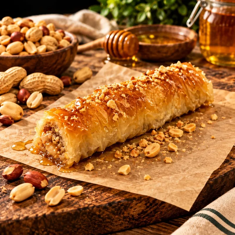 Burma, cacahuète, pâte à filo et miel