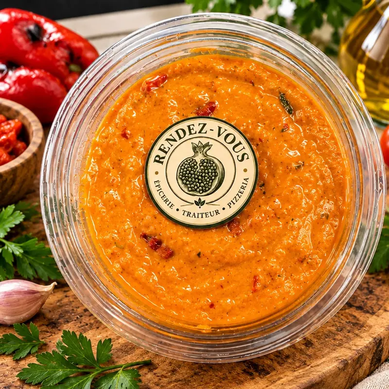 Houmous poivron, pois chiches et tahina au poivron rouge