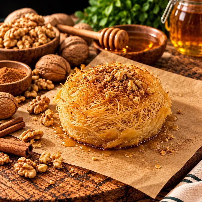 Kadaïf, noix, miel et pâte à kadaïf