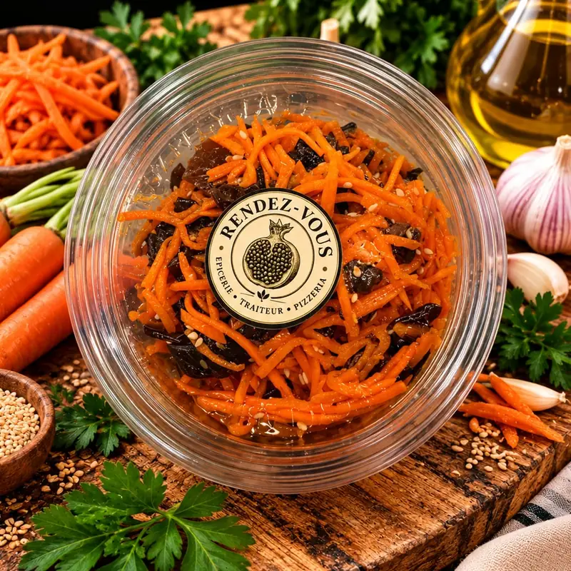 Salade de carottes coréenne, carottes, champignons chinois, sésame, huile d'olive