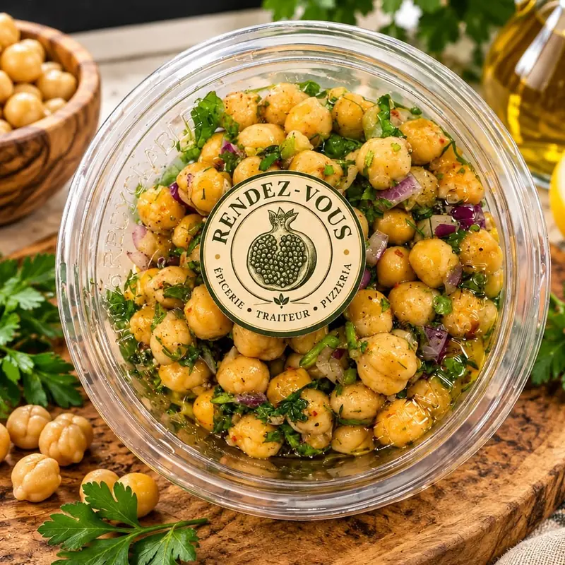 Salade de pois chiches, pois chiches, carottes et herbes, assaisonnés à la libanaise